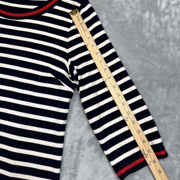 Talbots Women’s Large Navy White Stripe Red Trim Knit Shift Dress Cotton - Picture 5 of 7